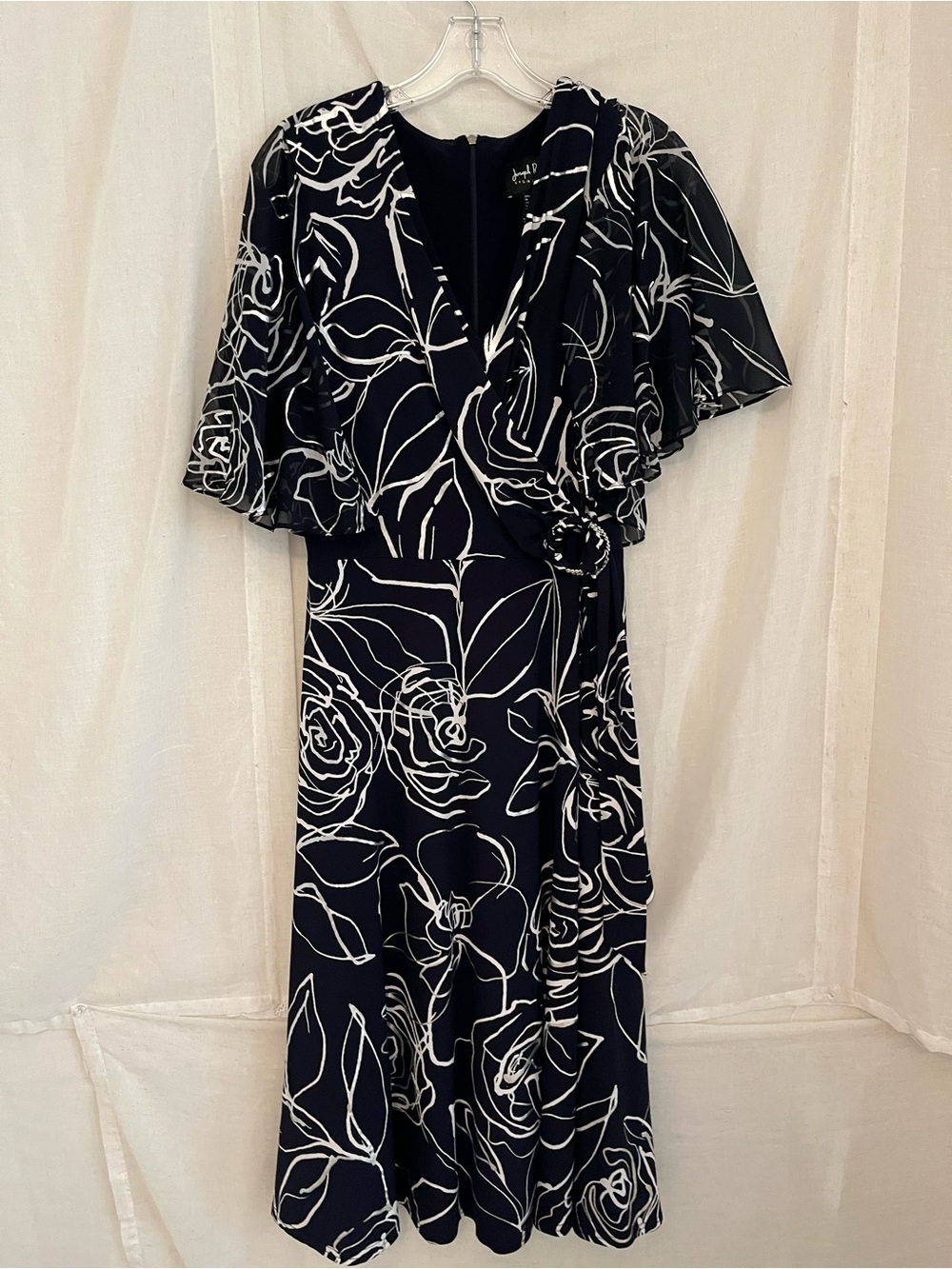 Joseph Ribkoff Navy Dress with White Floral Outline